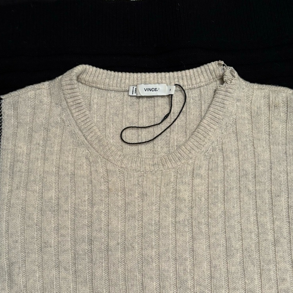 Vintage Vince Colorblock Intarsia Crew Sweater Heather Black Steel Wool Cashmere - Picture 5 of 12